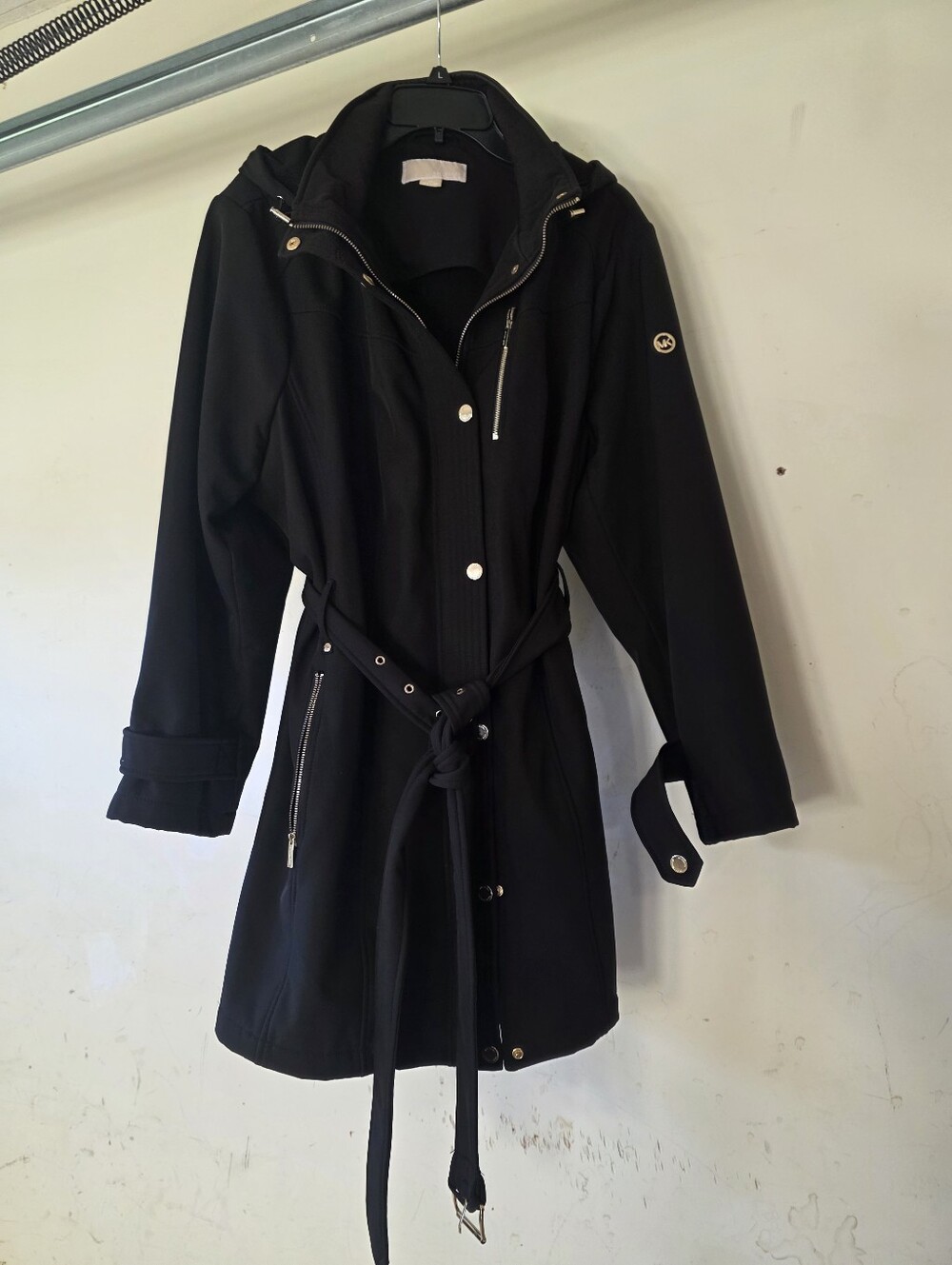 Belted Hooded Trench Coat in Black